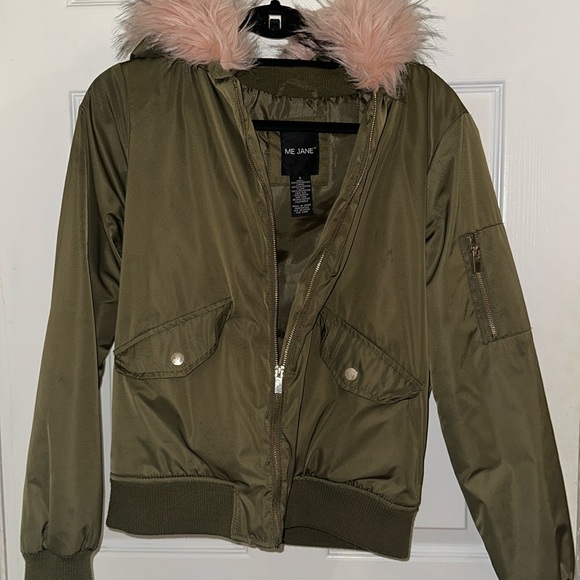 Jackets & Coats Olive Green Jacket With Pink Fur Hood Poshmark